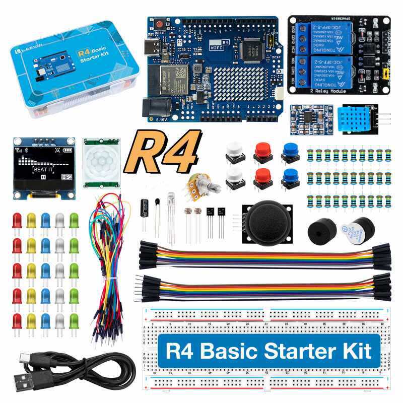 Diy Electronics Learning Kit - UNO R4 WiFi対応開発スターターキット。センサーと電子部品が付属し、プログラミング学習やDIYプロジェクトに最適。